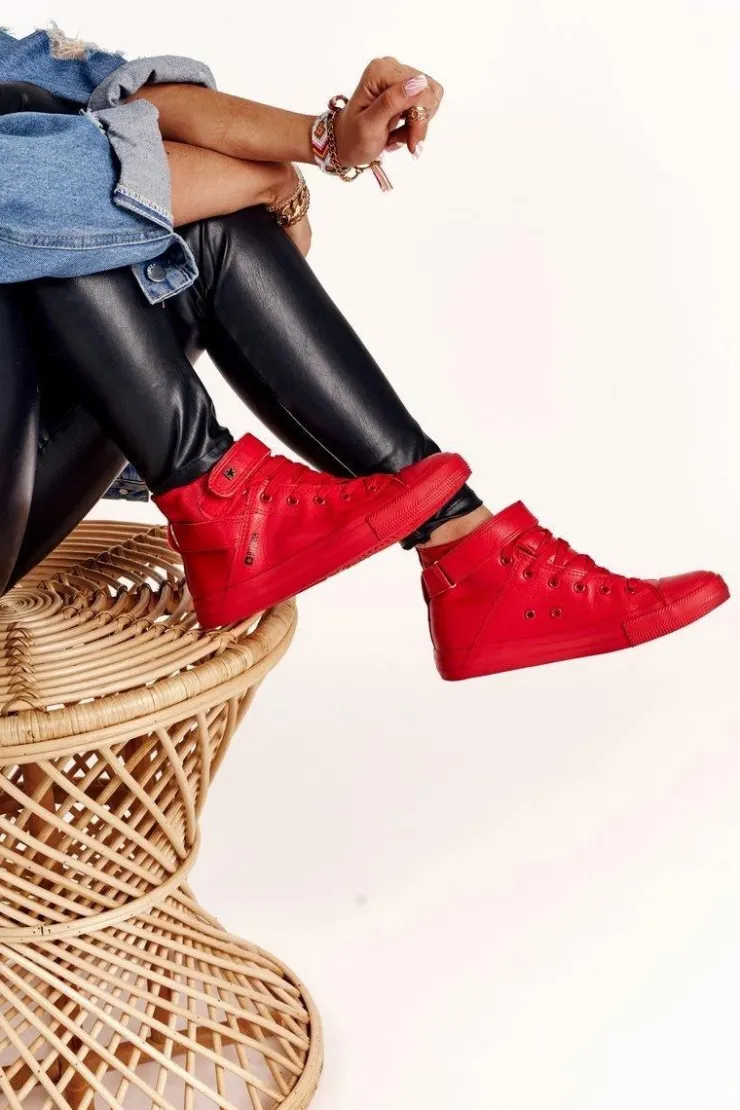 Damskie Big Star Shoes Damskie Skórzane Wysokie Trampki BIG STAR V274529 Czerwone