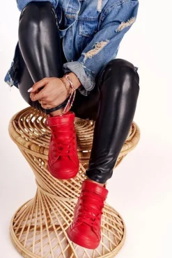 Damskie Big Star Shoes Damskie Skórzane Wysokie Trampki BIG STAR V274529 Czerwone