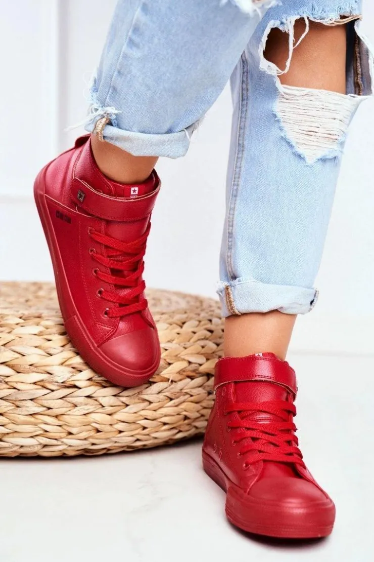 Damskie Big Star Shoes Damskie Skórzane Wysokie Trampki BIG STAR V274529 Czerwone