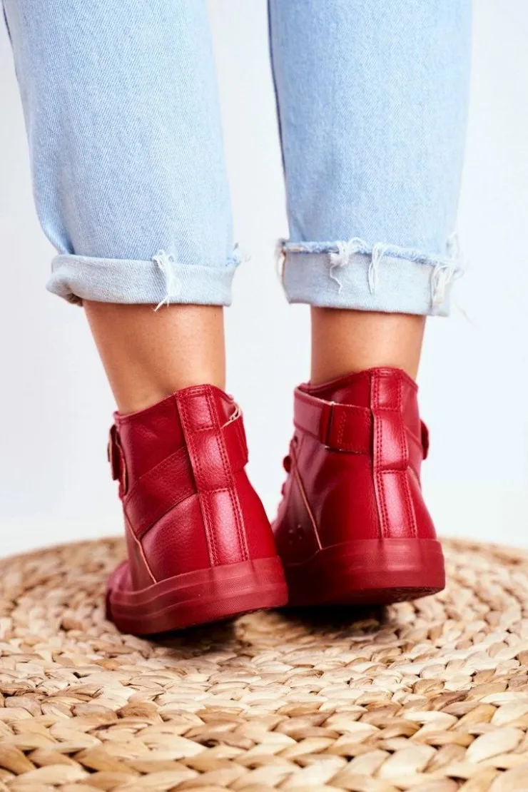 Damskie Big Star Shoes Damskie Skórzane Wysokie Trampki BIG STAR V274529 Czerwone