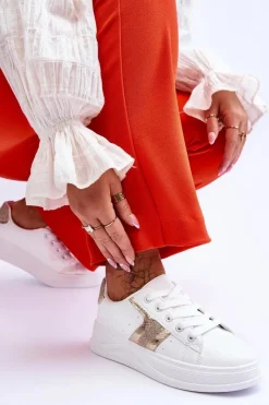 New Boto Damskie Sneakersy Biało-Złote Diahna