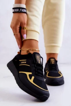 Big Star Shoes Sneakersy Damskie*Damskie Sneakersy Big Star JJ274A195 Czarno-Złote