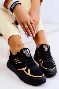 Big Star Shoes Sneakersy Damskie*Damskie Sneakersy Big Star JJ274A195 Czarno-Złote