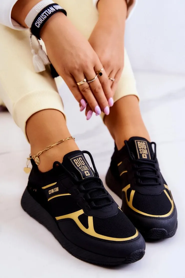 Big Star Shoes Sneakersy Damskie*Damskie Sneakersy Big Star JJ274A195 Czarno-Złote