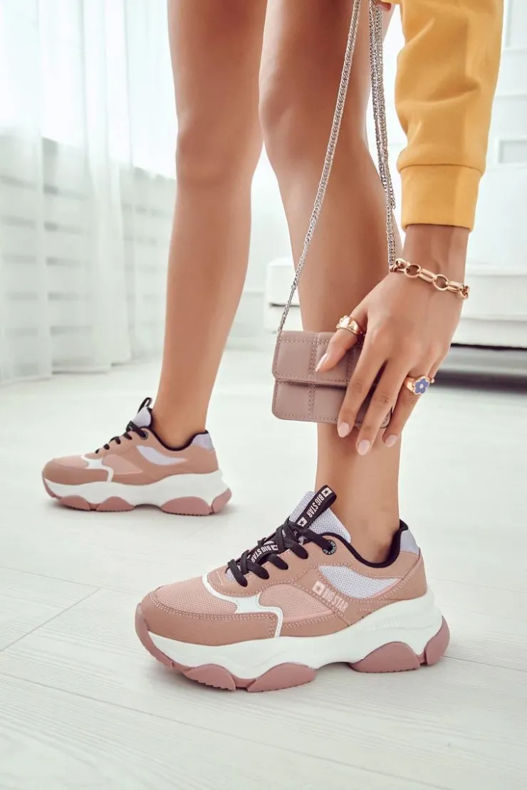 New Big Star Shoes Damskie Sneakersy Buty Sportowe Big Star JJ274577 Różowe