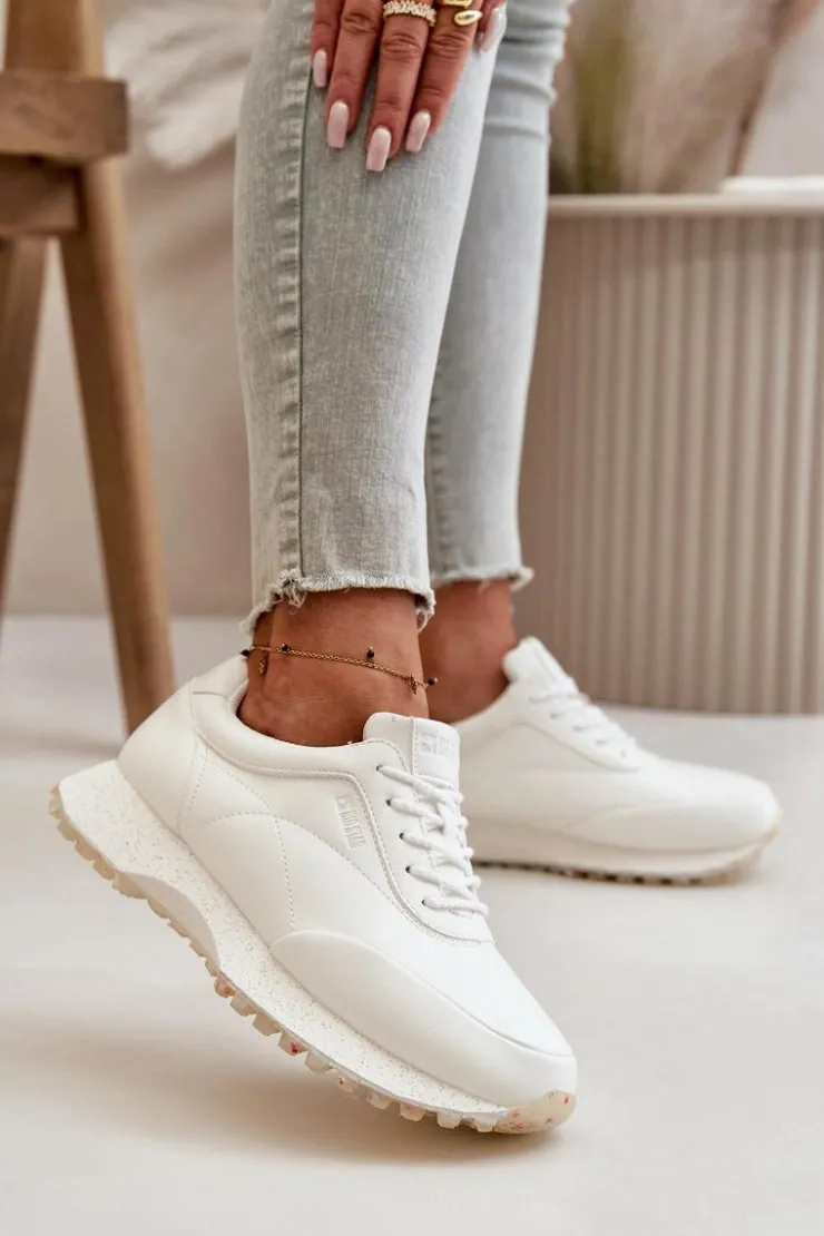 Outlet Big Star Shoes Damskie Sneakersy Buty Sportowe Z Eko Skóry Big Star OO274023 Hi-Poly System Białe