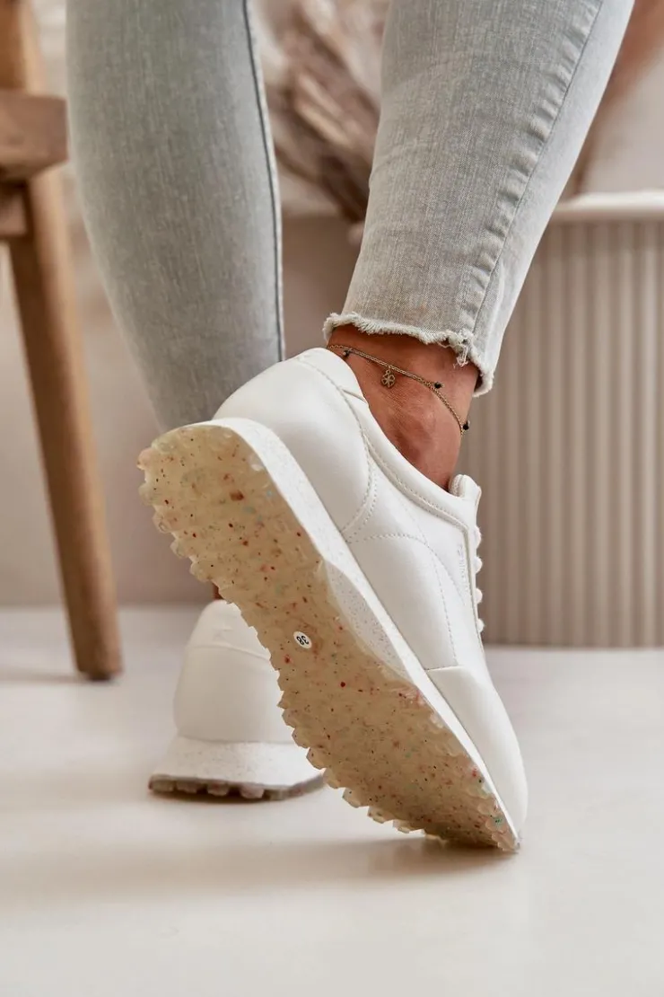 Outlet Big Star Shoes Damskie Sneakersy Buty Sportowe Z Eko Skóry Big Star OO274023 Hi-Poly System Białe