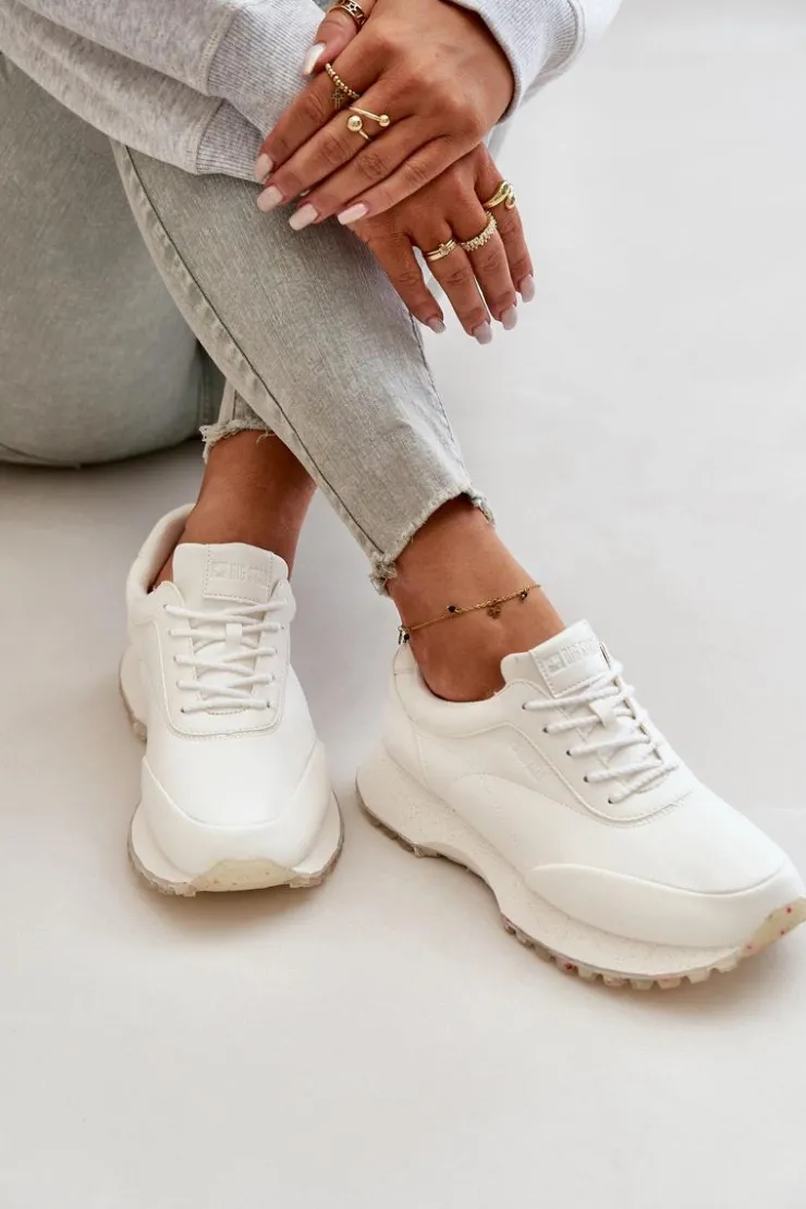 Outlet Big Star Shoes Damskie Sneakersy Buty Sportowe Z Eko Skóry Big Star OO274023 Hi-Poly System Białe