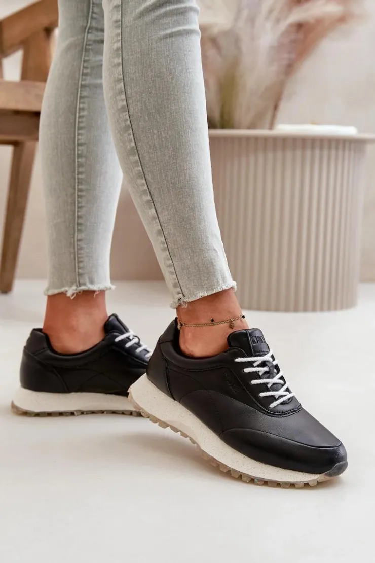 Damskie Big Star Shoes Damskie Sneakersy Buty Sportowe Z Eko Skóry Big Star OO274024 Hi-Poly System Czarne