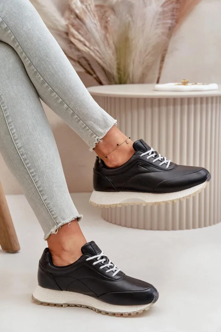 Damskie Big Star Shoes Damskie Sneakersy Buty Sportowe Z Eko Skóry Big Star OO274024 Hi-Poly System Czarne