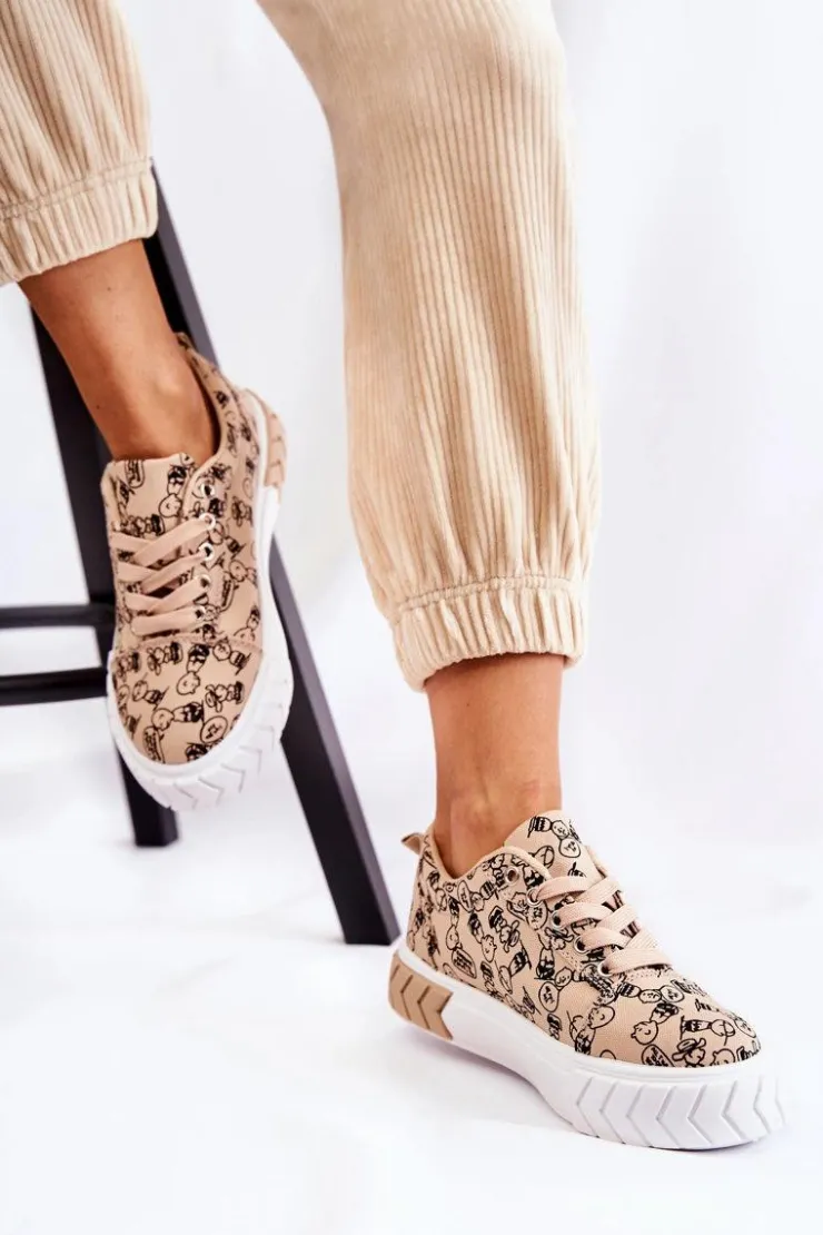Damskie Boto Damskie Sneakersy Buty Sportowe W Print Beżowe Awersa
