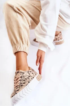 Damskie Boto Damskie Sneakersy Buty Sportowe W Print Beżowe Awersa