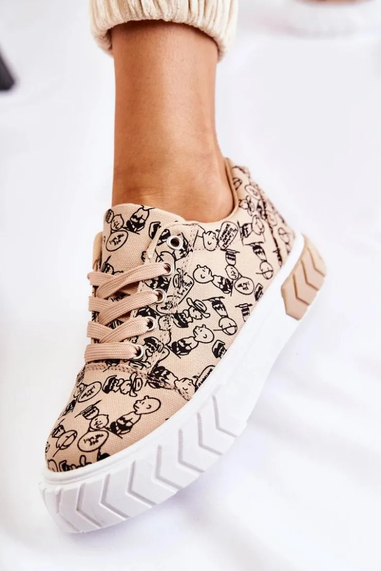 Damskie Boto Damskie Sneakersy Buty Sportowe W Print Beżowe Awersa