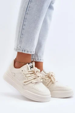 Damskie Boto Damskie Sneakersy Eko Skórzane Beżowe Avanalis