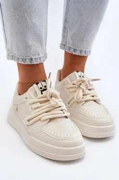 Damskie Boto Damskie Sneakersy Eko Skórzane Beżowe Avanalis