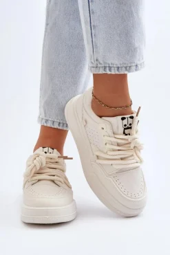 Damskie Boto Damskie Sneakersy Eko Skórzane Beżowe Avanalis