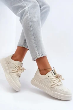 Damskie Boto Damskie Sneakersy Eko Skórzane Beżowe Avanalis