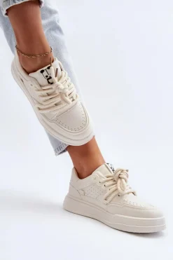 Damskie Boto Damskie Sneakersy Eko Skórzane Beżowe Avanalis