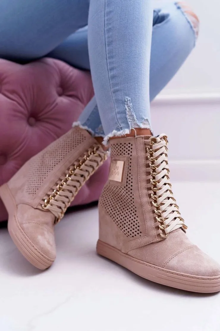 Best Boto Damskie Sneakersy Lu Boo Ażurowe Zamszowe Beżowe Clamma