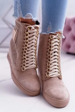 Best Boto Damskie Sneakersy Lu Boo Ażurowe Zamszowe Beżowe Clamma