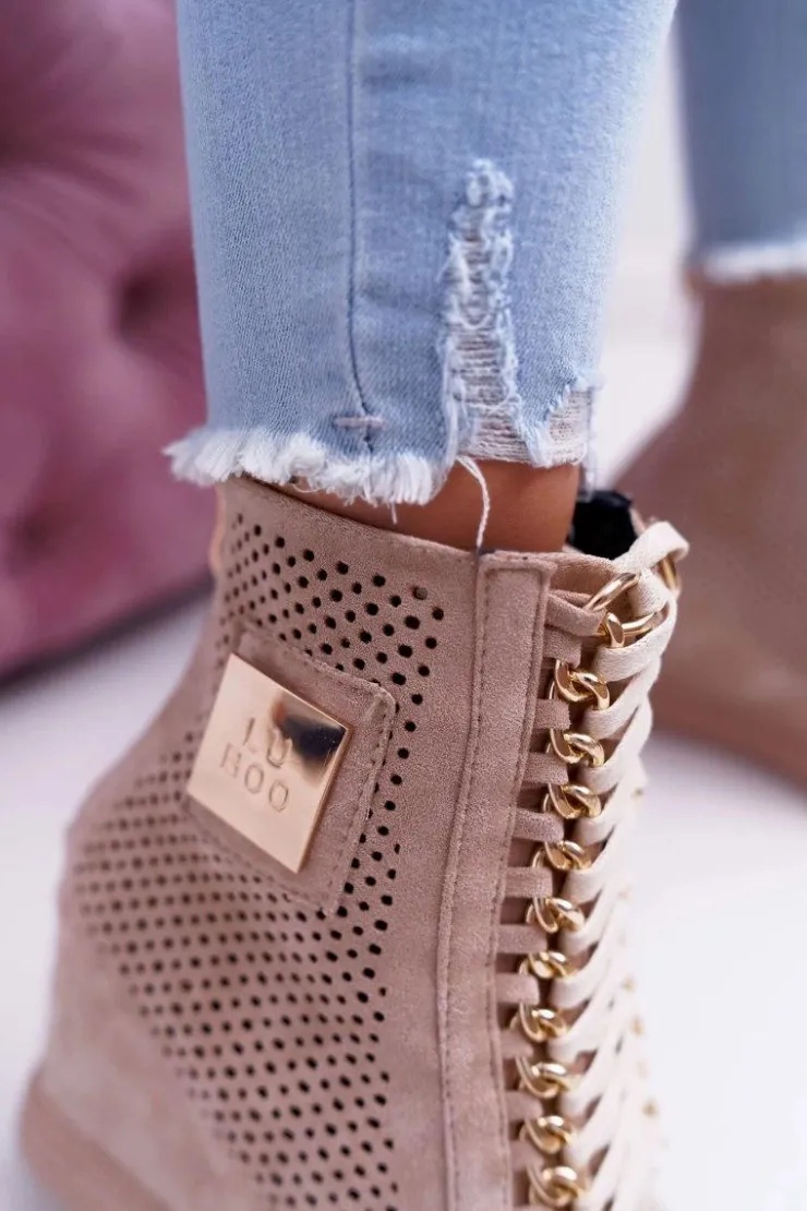 Best Boto Damskie Sneakersy Lu Boo Ażurowe Zamszowe Beżowe Clamma