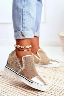 New Boto Damskie Sneakersy Lu Boo z Siateczką Złote Morgono