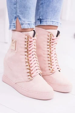 Boto Sneakersy Damskie*Damskie Sneakersy Lu Boo Z Łańcuchami Zamszowe Różowe Monica