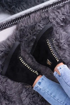 Sale Boto Damskie Sneakersy Lu Boo Z Łańcuchami Zamszowe Czarne Monica