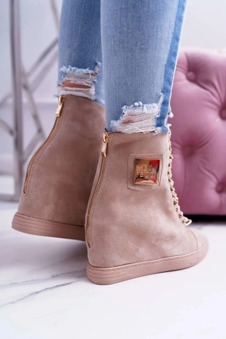 Damskie Boto Damskie Sneakersy Lu Boo Złoty Łańcuch Zamsz Beżowe Monica