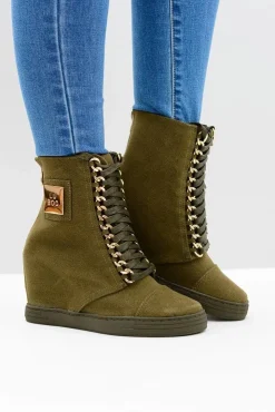 Online Boto Damskie Sneakersy Lu Boo Z Łańcuchami Zamszowe Oliwkowe Monica