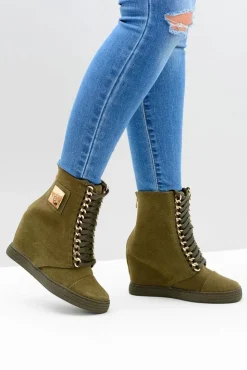 Online Boto Damskie Sneakersy Lu Boo Z Łańcuchami Zamszowe Oliwkowe Monica