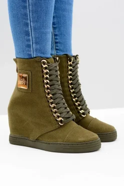 Online Boto Damskie Sneakersy Lu Boo Z Łańcuchami Zamszowe Oliwkowe Monica