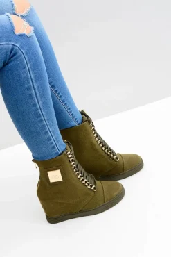 Online Boto Damskie Sneakersy Lu Boo Z Łańcuchami Zamszowe Oliwkowe Monica