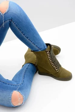 Online Boto Damskie Sneakersy Lu Boo Z Łańcuchami Zamszowe Oliwkowe Monica