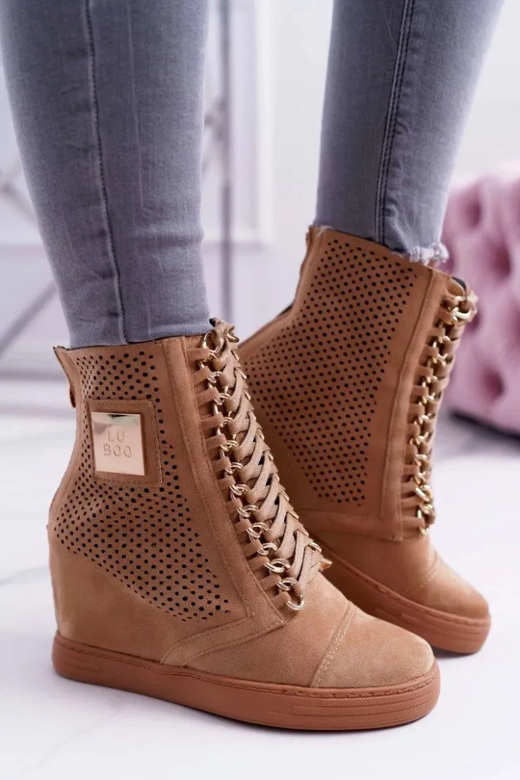Damskie Boto Damskie Sneakersy Lu Boo Ażurowe Zamszowe Camel Clamma