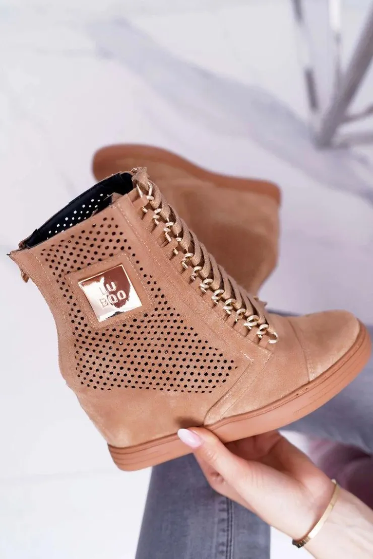 Damskie Boto Damskie Sneakersy Lu Boo Ażurowe Zamszowe Camel Clamma