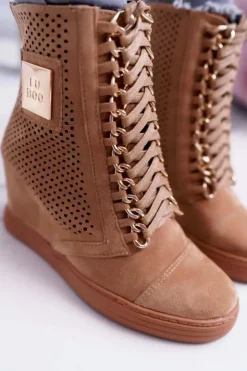 Damskie Boto Damskie Sneakersy Lu Boo Ażurowe Zamszowe Camel Clamma