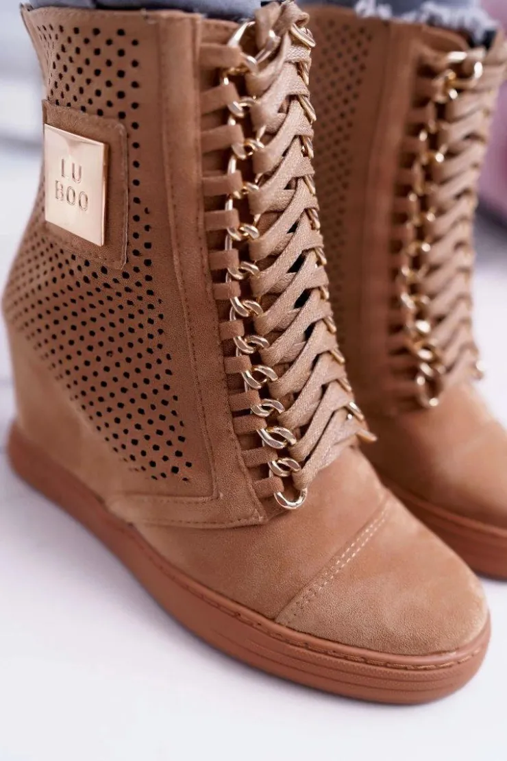 Damskie Boto Damskie Sneakersy Lu Boo Ażurowe Zamszowe Camel Clamma