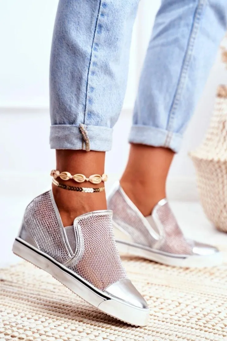 Boto Sneakersy Damskie*Damskie Sneakersy Lu Boo z Siateczką Srebrne Morgono