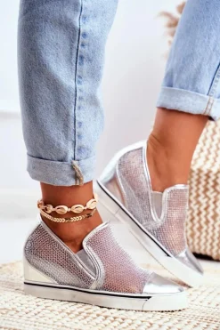 Boto Sneakersy Damskie*Damskie Sneakersy Lu Boo z Siateczką Srebrne Morgono