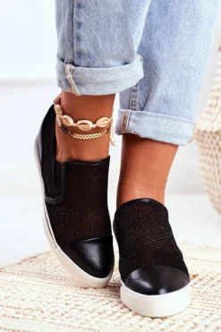 Damskie Boto Damskie Sneakersy Lu Boo z Siateczką Czarne Morgono