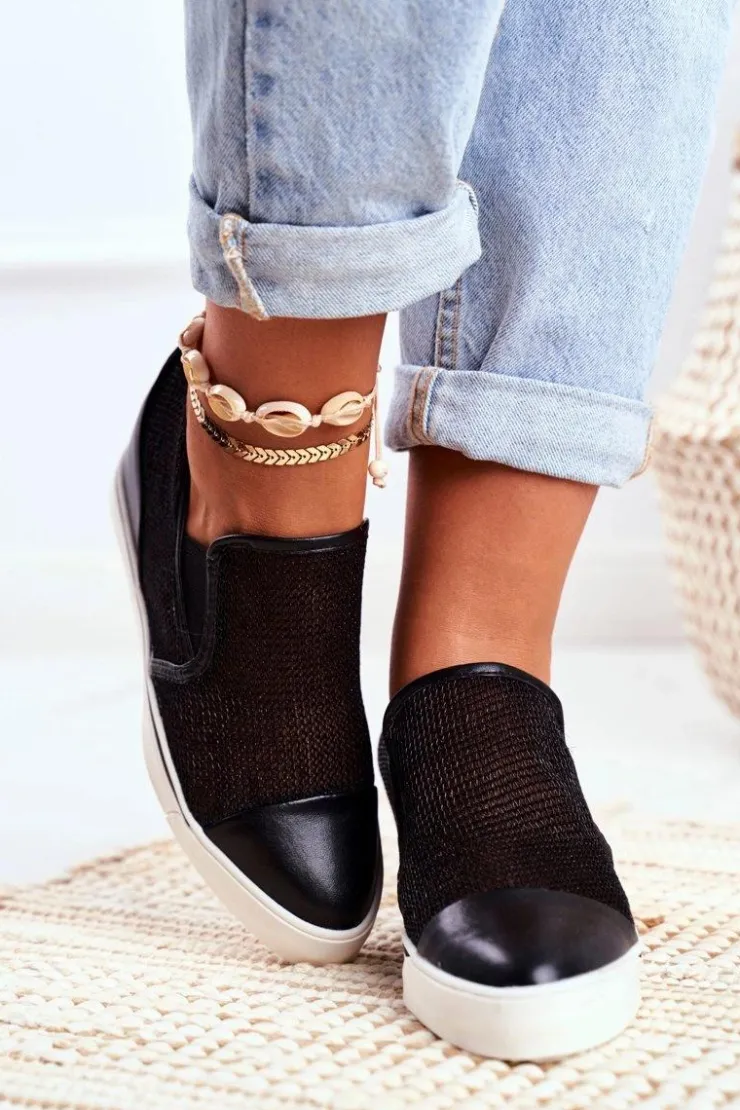 Damskie Boto Damskie Sneakersy Lu Boo z Siateczką Czarne Morgono