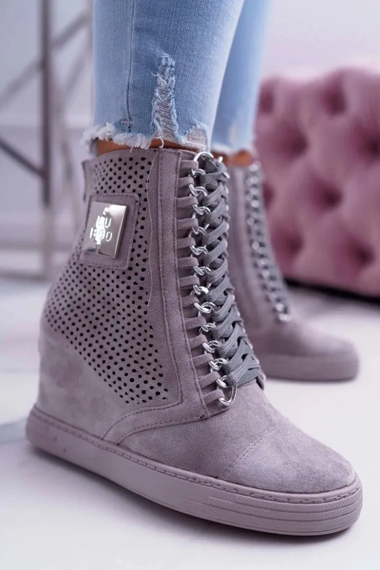 Boto Damskie Sneakersy Lu Boo Ażurowe Zamszowe Szare Clamma