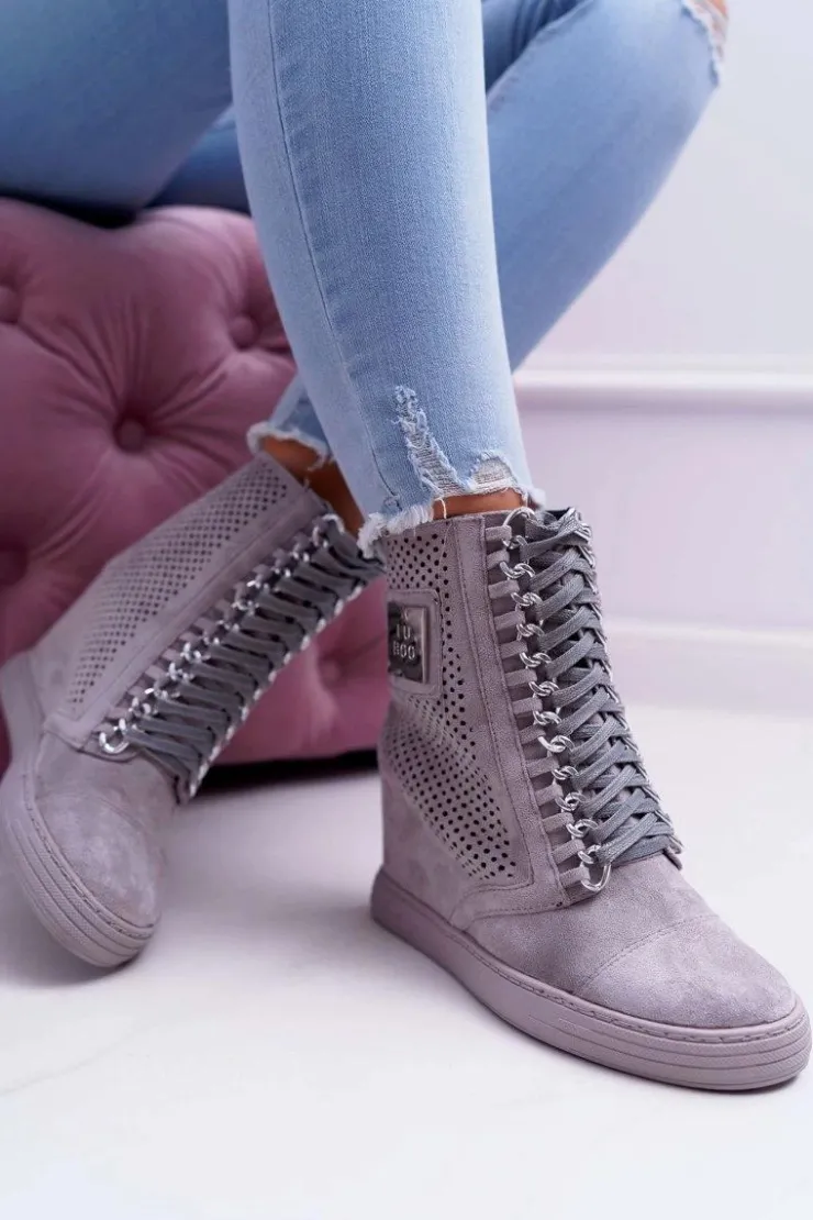 Boto Damskie Sneakersy Lu Boo Ażurowe Zamszowe Szare Clamma