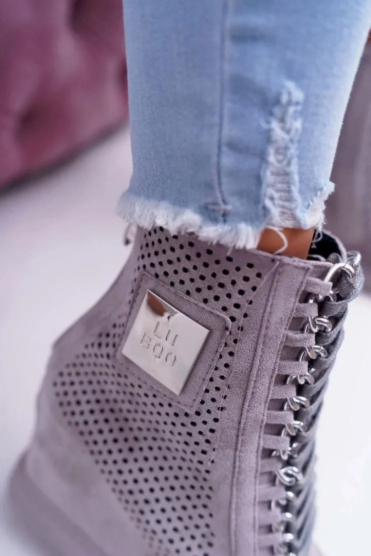 Boto Damskie Sneakersy Lu Boo Ażurowe Zamszowe Szare Clamma