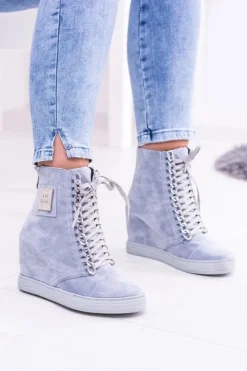 Clearance Boto Damskie Sneakersy Lu Boo Z Łańcuchami Zamszowe Niebieskie Monica