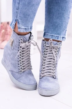 Clearance Boto Damskie Sneakersy Lu Boo Z Łańcuchami Zamszowe Niebieskie Monica