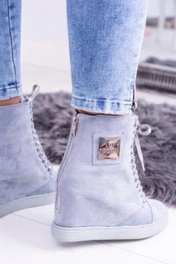 Clearance Boto Damskie Sneakersy Lu Boo Z Łańcuchami Zamszowe Niebieskie Monica