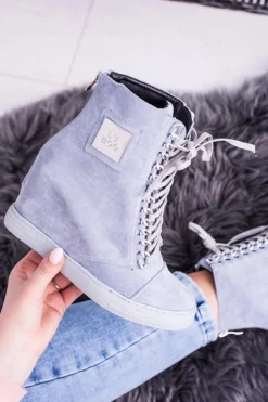 Clearance Boto Damskie Sneakersy Lu Boo Z Łańcuchami Zamszowe Niebieskie Monica