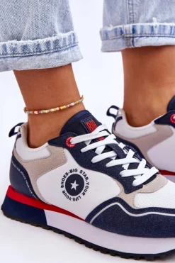 Damskie Big Star Shoes Damskie Sneakersy Memory Foam System Big Star LL274538 Biało-Granatowe